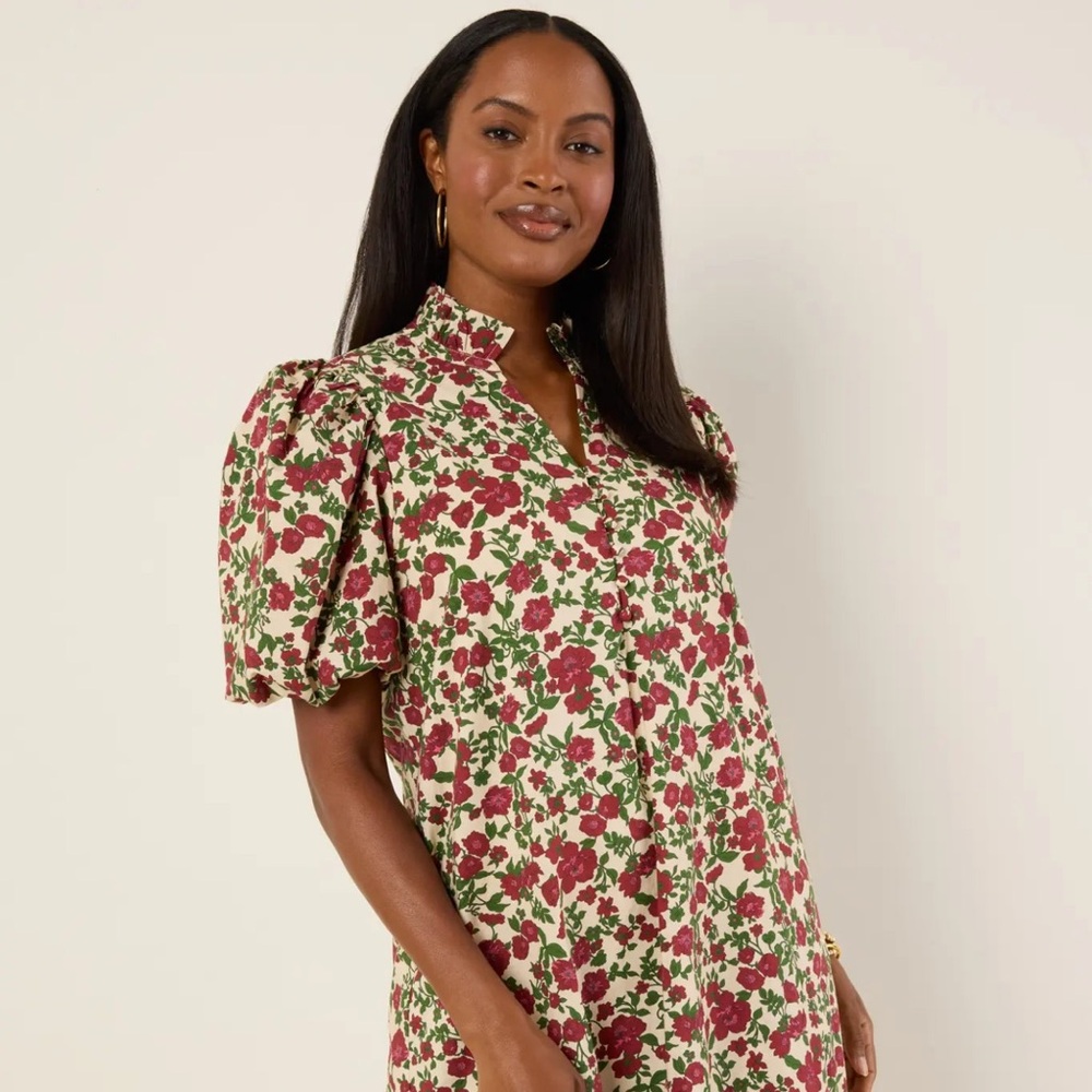 Entro Red and Green Floral Midi Dress Fall holiday
